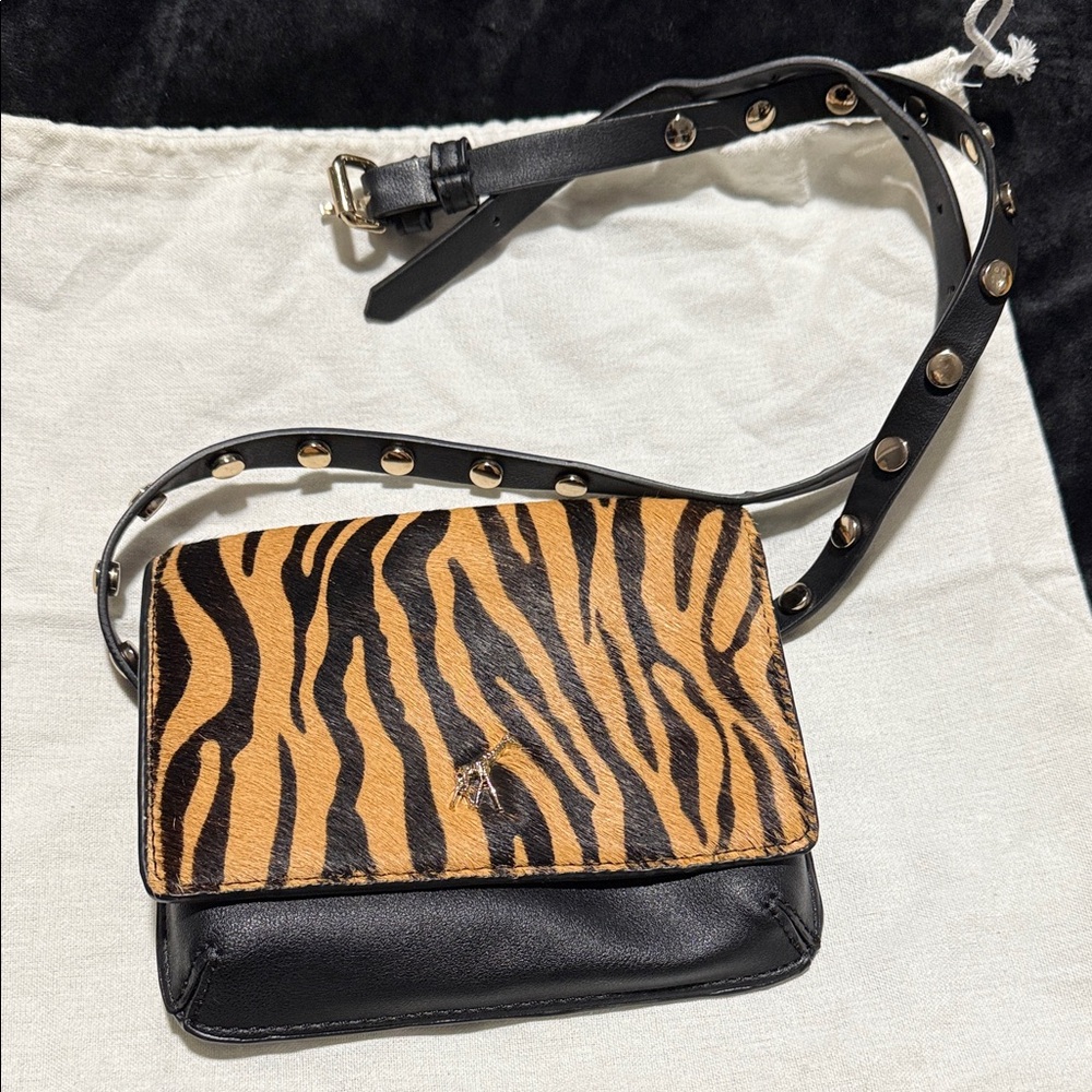 Zara Black and Brown Zebra Print Crossbody Bag